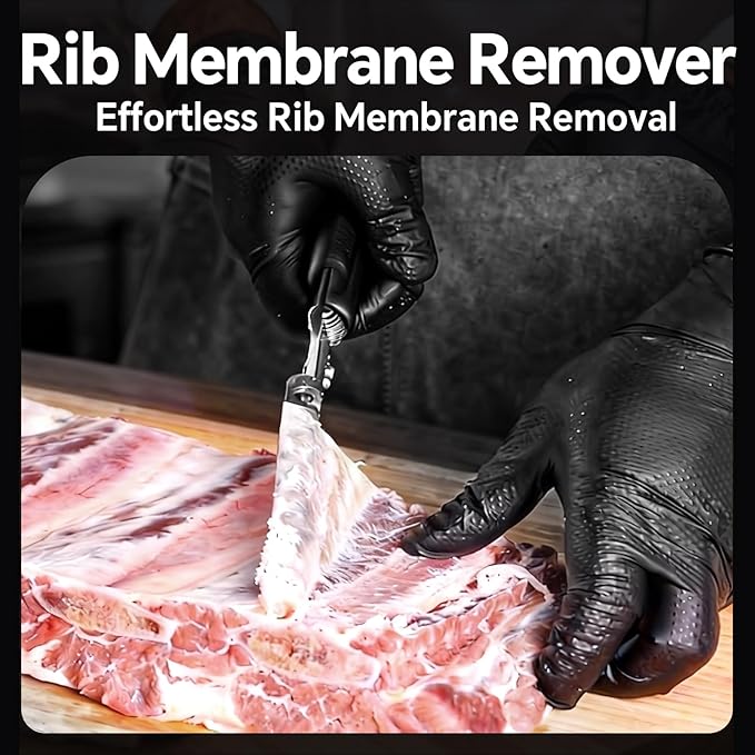 Rib Membrane Remover Tool kit, Premium 304 Stainless Steel Rib Prep Tool Membrane Remover with Cleaning Brush for BBQ Easy Use and Quick Cleaning Rib Skinner Rib Prep Tool Ergonomic Design
