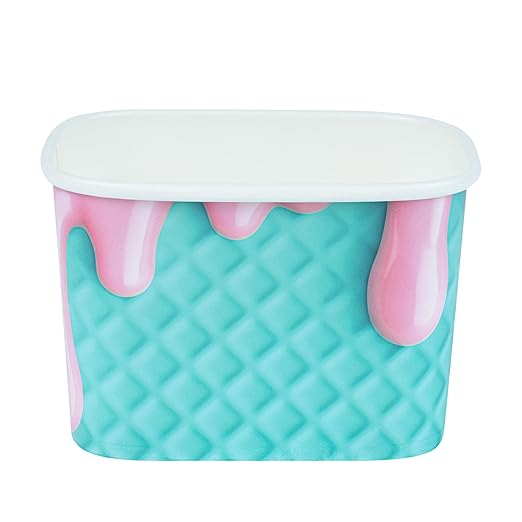 Restaurantware Paper Cups 200 Count 12 Ounce Square Disposable Ice Cream Containers, Leak-Resistant Paper Dessert To Go Cups, Hot And Cold Food, Durable Bubblegum Splash Design