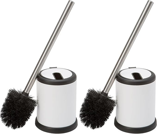 Bath Bliss Toilet Brush and Holder | Self Closing Lid | 360 Degree Brush Head | Bathroom Cleaning | Compact Size | Storage and Organization | White (Pack of 2)