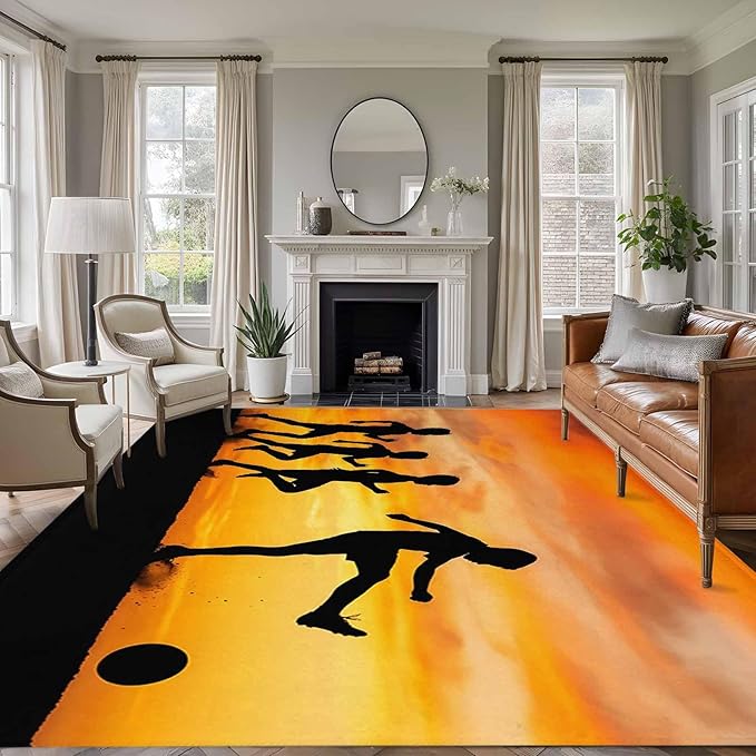 Area Rug 8x10ft, Football Sports Competition Washable Rugs for Living Room Bedroom, Sunset Background Soft Non-Slip Area Rugs Rectangle Floor Carpet for Dining Room