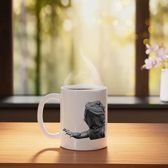 Bearded Dragon Alien Saucer Sci Fi Reptile Kids Ceramic Mug, White