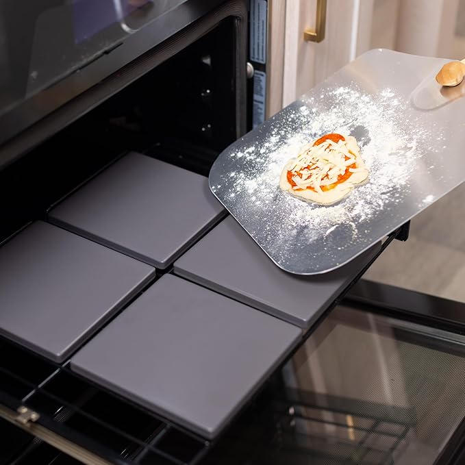 Old Stone 4-Piece Glazed Cordierite Pizza Stone Set, Four 7.5 inch Stones Form 15 x15 inch Baking Surface, Durable, Heat-Resistant for Oven & Grill