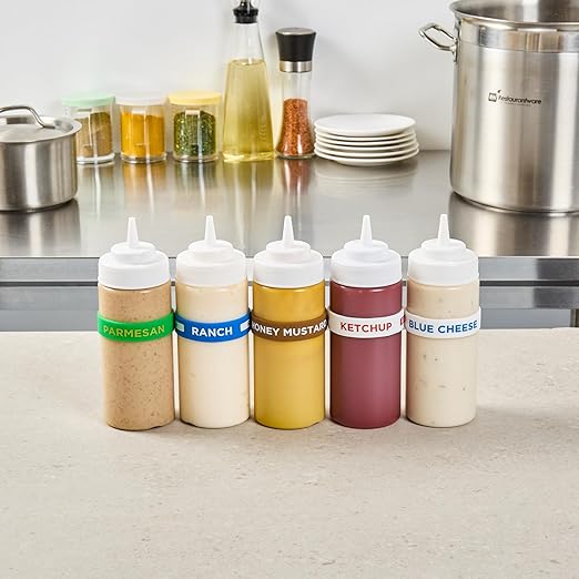 Restaurantware Silicone Squeeze Bottle Band 10 Count 2.75 Inch Dishwasher Safe Condiment Identification Band, Honey Mustard Brown Non-Slip Label Band for Condiment Labeling at Restaurants, Food Trucks