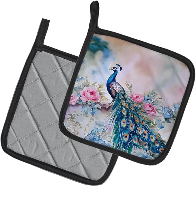 Caroline's Treasures Peacock Pair of Pot Holders Kitchen Heat Resistant Pot Holders Sets Oven Hot Pads for Cooking Baking BBQ, 7 1/2 x 7 1/2