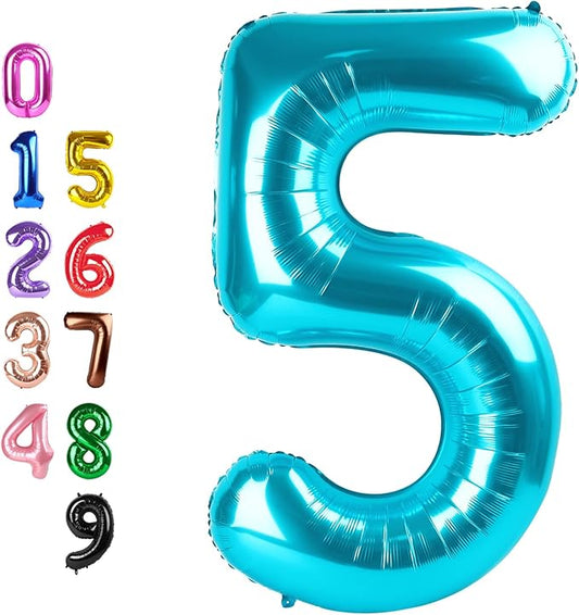 Five Balloons Number, Light Blue Balloon Numbers 5 for Girls Boys 40 Inch Happy Birthday Decorations for 5 15 25 2025 Graduation Wedding Anniversaries