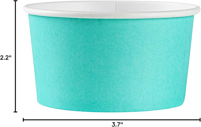 Restaurantware Coppetta 8 Ounce Dessert Cups, 200 Disposable Ice Cream Cups - Lids Sold Separately, Sturdy, Turquoise Paper FroYo Bowls, Striped, For Hot And Cold Foods, Perfect For Gelato