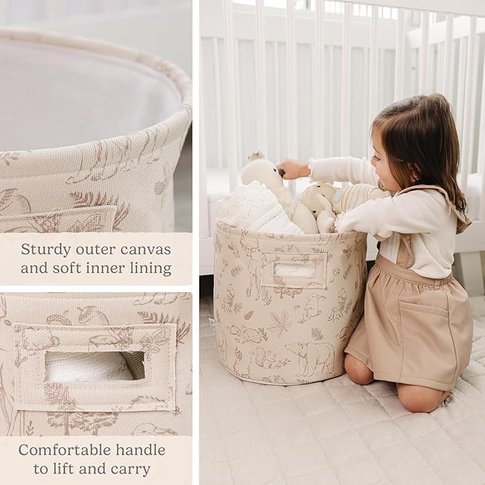 Sorrel + Fern Nursery Storage Basket (Magic Forest), Soft Collapsible Fabric Toy Bin, Magic Forest-Inspired Organizer for Playroom or Nursery, Gender-Neutral Decor, 13 × 13 Inches