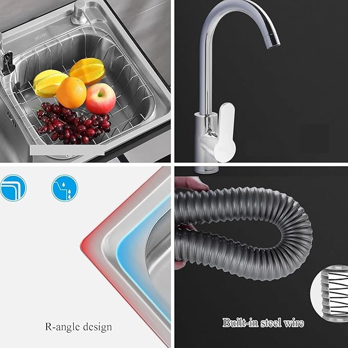 Double Bowl Stainless Steel Sink,FreeStanding Stainless Steel Outdoor Laundry Tub,with Black Storage Shelves, for Garage, Restaurant, Kitchen