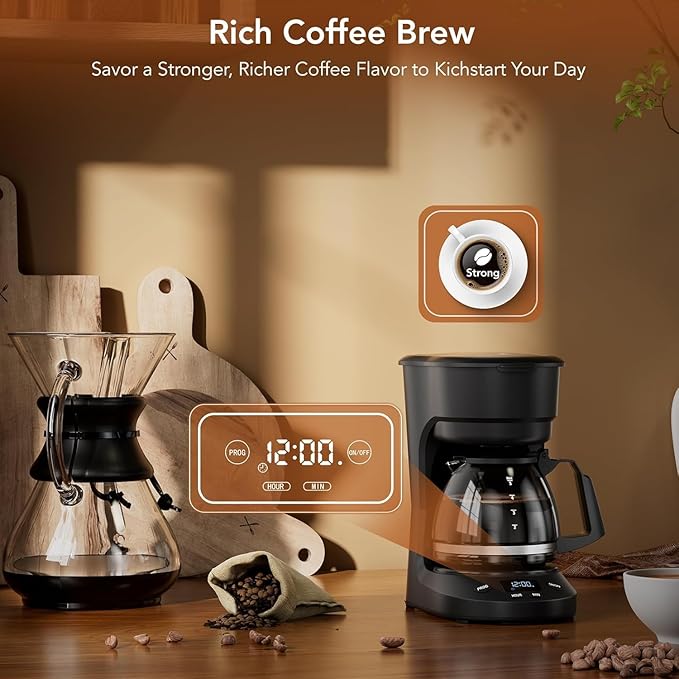 Electactic 5 Cup Programmable Drip Coffee Maker, 24H Delay Brew, 2H Keep Warm & Auto Shut Off, Pause & Serve, Reusable Filter, Glass Coffee Pot, Small Coffee Machine for Home Office