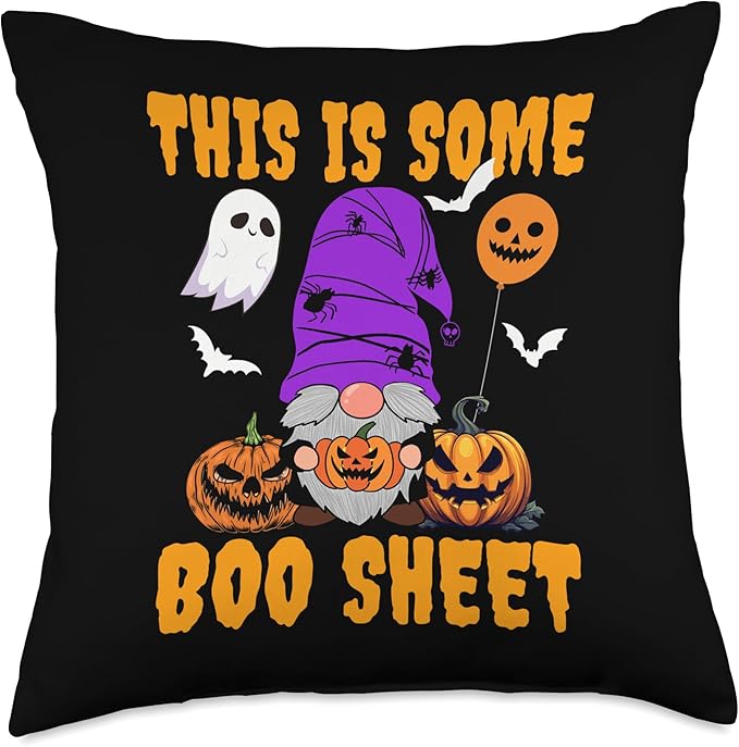 Cute Gnomes.This Is Some Boo Sheet Halloween pumpkins ghosts Throw Pillow
