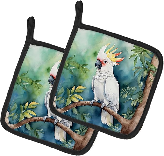 Caroline's Treasures Cockatoo Pair of Pot Holders Kitchen Heat Resistant Pot Holders Sets Oven Hot Pads for Cooking Baking BBQ, 7 1/2 x 7 1/2