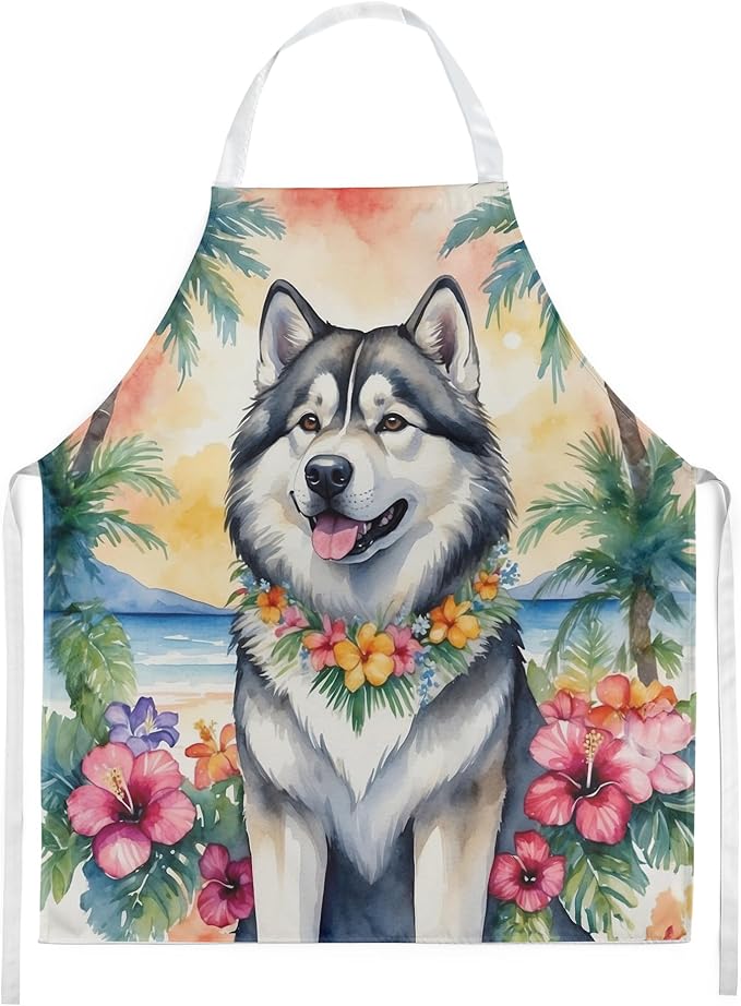 Caroline's Treasures Alaskan Malamute Luau Apron Cooking Kitchen Server Baking Crafts Gardening for Adult Women Men, Unisex, Large, Multicolor