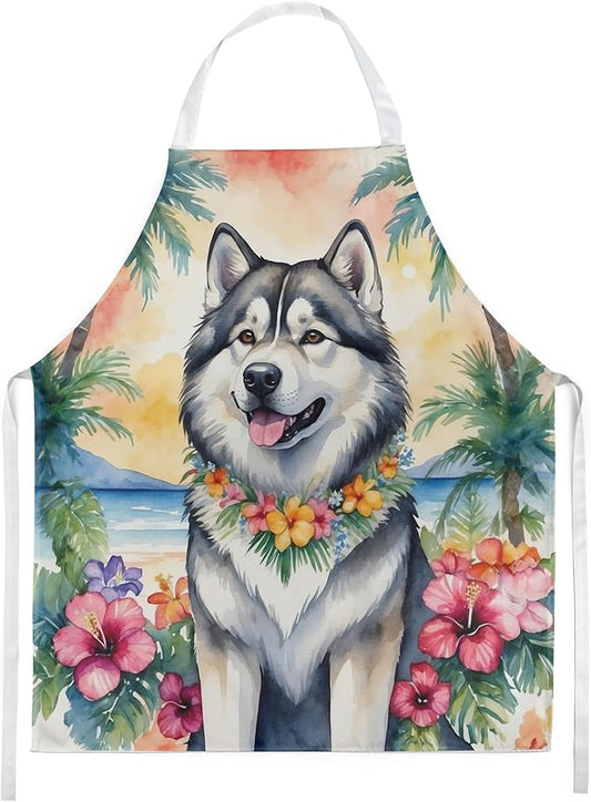 Caroline's Treasures Alaskan Malamute Luau Apron Cooking Kitchen Server Baking Crafts Gardening for Adult Women Men, Unisex, Large, Multicolor