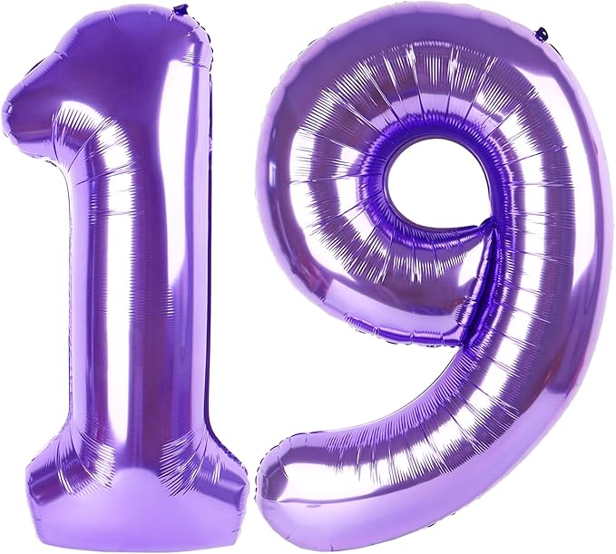 Number 19 Balloons, Happy Birthday Decoration for 19th, Purple Balloon Numbers 40 Inch for 19 91 Girls Boys Women Men Engagement, Bridal Shower Party