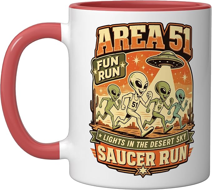 Area 51 Fun Run Saucer Run Alien Ceramic Mug, Red/White