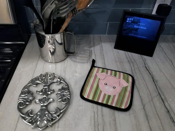 Caroline's Treasures BB6930PTHD Pig Face Pair of Pot Holders Kitchen Heat Resistant Pot Holders Sets Oven Hot Pads for Cooking Baking BBQ, 7 1/2 x 7 1/2