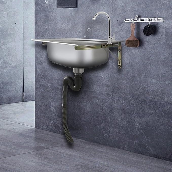 Commercial Sink Hand Washing Basin, Utility Sink Single Bowl Stainless Steel Kitchen Sink, with Drainer Unit and Tap, for Restaurant, Bar, Cafe, Salon & Spa, Home (Size : 42x36cm) (48x35cm)