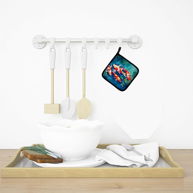 Caroline's Treasures Koi Fish Pair of Pot Holders Kitchen Heat Resistant Pot Holders Sets Oven Hot Pads for Cooking Baking BBQ, 7 1/2 x 7 1/2