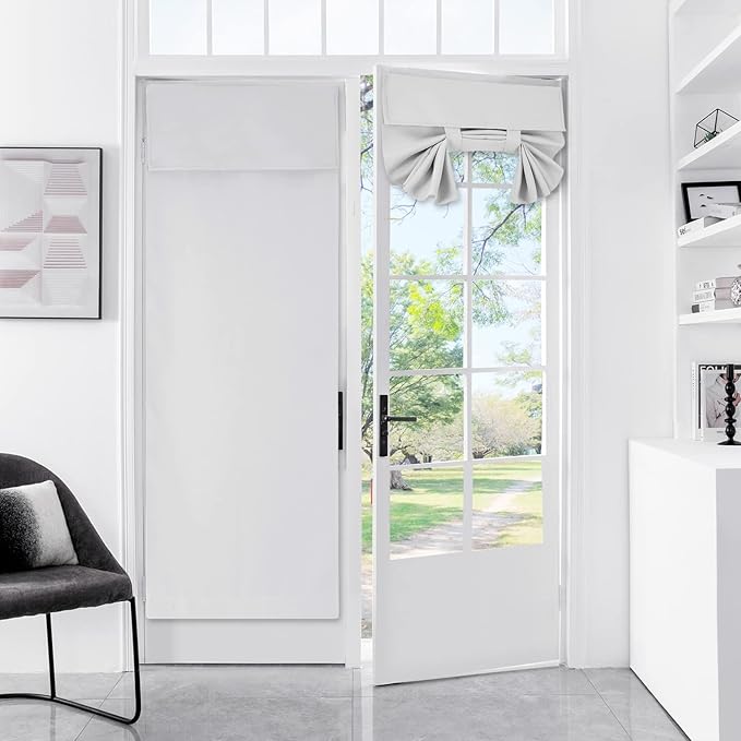 French Door Curtains with Silky Feel Thermal Insulated Noise Reducing Blackout Curtains for Glass Door Office (25W x 80L, 1 Panel, Greyish White)