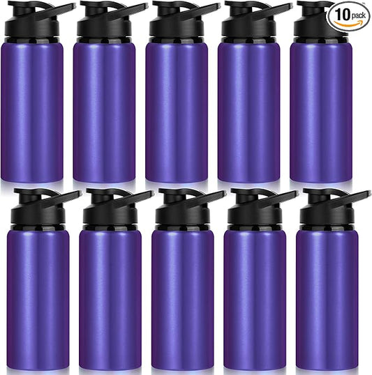 10 Pack Water Bottles Bulk, 20oz Sports Aluminum Water Bottle with Snap Lids Metal Reusable Leak proof Personalized Bottle for Travel Camping Gym Hiking Fishing (Purple)