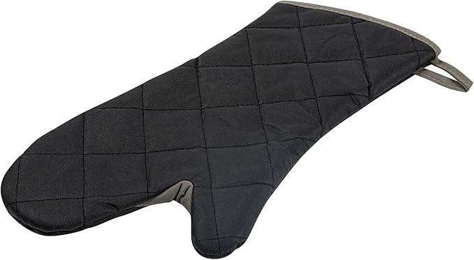 Restaurantware 17 x 8 Inch Heavy-Duty Oven Mitt 1 Flame Retardant Heat-Resistant Mitt - With Thumb Guard Hanging Loop Black Cotton Quilted Oven Mitts Heat-Resistant For Cooking And Baking