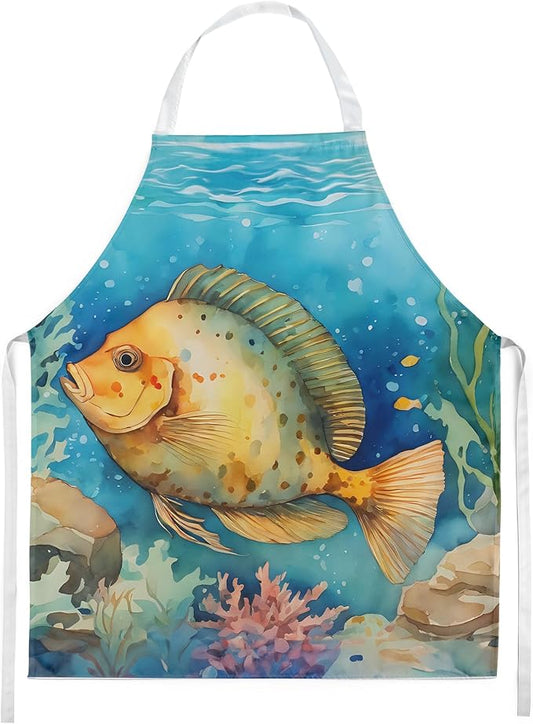 Caroline's Treasures Flounder Apron Cooking Kitchen Server Baking Crafts Gardening for Adult Women Men, Unisex, Large, Multicolor