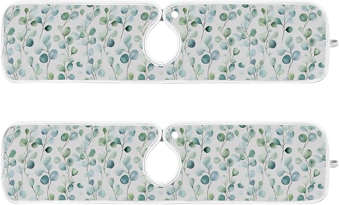 Kitchen Faucet Absorbent Mat,Flower Green Leaves Water Splash Guard for Sink, Faucet Drip Catcher Thicken Sponge Microfiber Faucet Water Catcher Mat Sink Absorbent Mat for Kitchen 23x5in 2 Pack