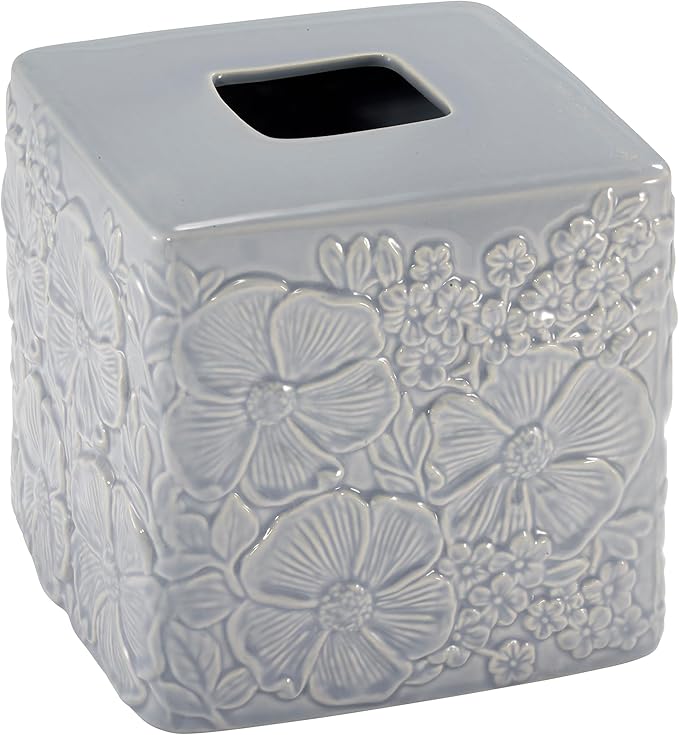 Nicole Miller – Tissue Box Cover, Floral Ceramic with Hand-Painted Accents, Elegant Home Decor – Perfect for Bathrooms, Bedrooms, Kitchens or Offices (Camille)