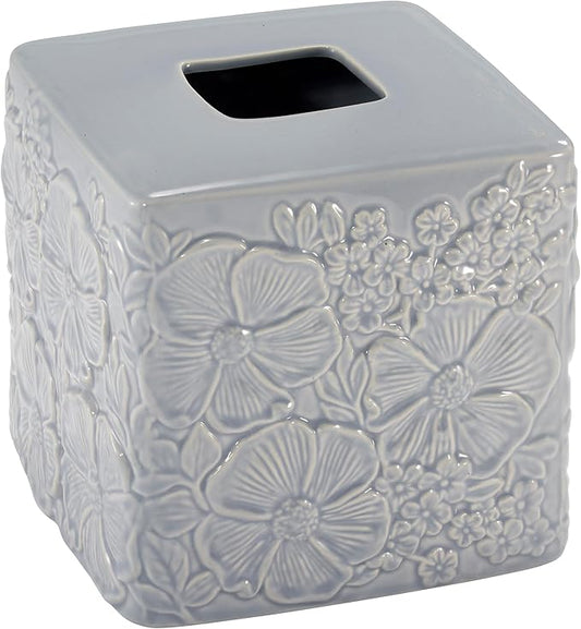 Nicole Miller – Tissue Box Cover, Floral Ceramic with Hand-Painted Accents, Elegant Home Decor – Perfect for Bathrooms, Bedrooms, Kitchens or Offices (Camille)