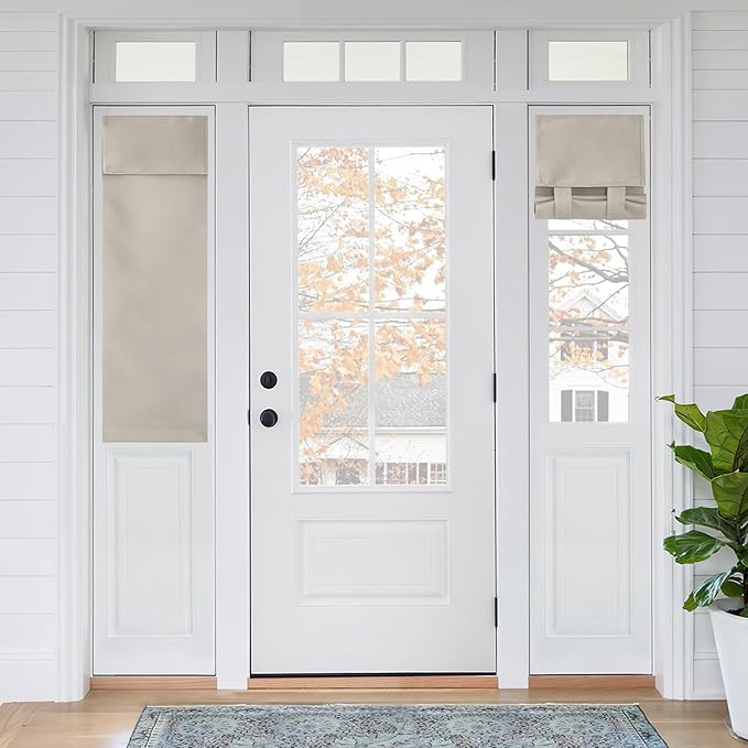 RYB HOME Sidelight French Door Curtains, Privacy Half Window Curtains Thermal Insulate Covering for Patio/Glass/Front Door, W 12 x L 40 inches, Natural, 1 Panel
