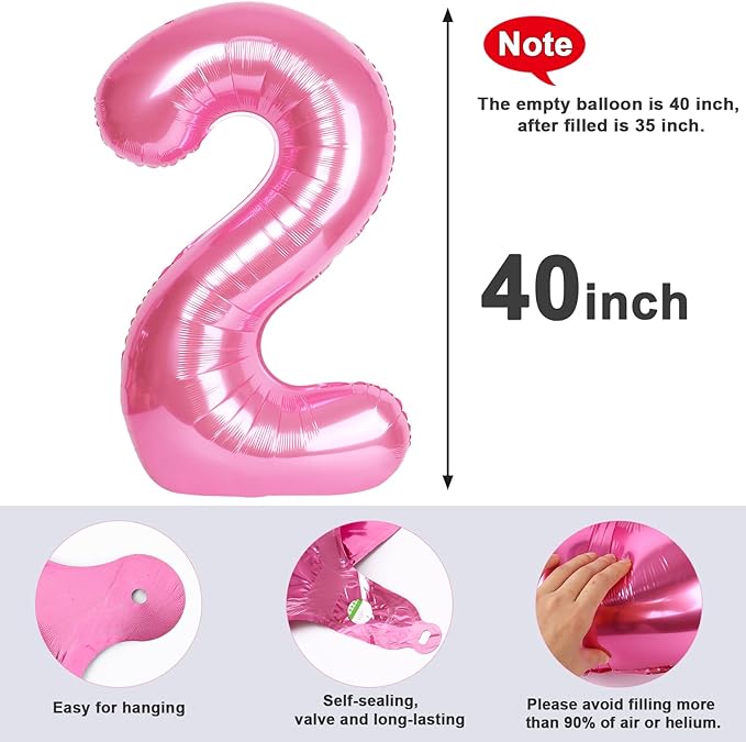 2 Numbers Balloon 40 Inch Pink Two Balloon Number Birthday Decor, 2nd 12 21st Party Celebration Decorations Graduations Wedding Baby Shower