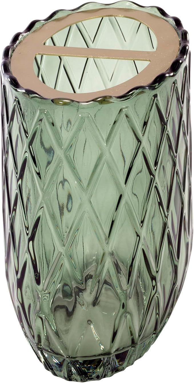 Nicole Miller – Toothbrush Holder, Embossed Glass with Scalloped Edge and Gold-Tone Divider, Trellis Home Decor – Perfect for Organizing Bathroom Essentials (Bijou Green)