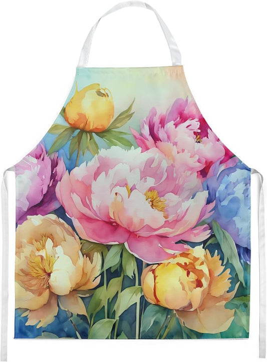Caroline's Treasures Peonies in Watercolor Apron Cooking Kitchen Server Baking Crafts Gardening for Adult Women Men, Unisex, Large, Multicolor