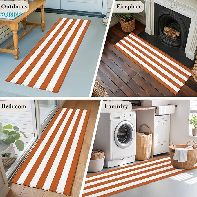 Runner Rug for Bedroom Hallway, Farmhouse Classic Stripes Kitchen Runner Rugs Area Rug 2x6ft, Orange White Washable Soft Floor Carpet for Entryway Stair