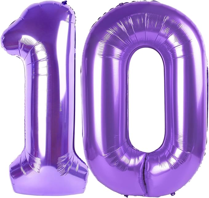 Number Balloons 40 Inch, Big 10 Balloon, Purple Number 10 Balloon for 10th 100 Birthday Wedding Anniversaries Game Competition Party Balloons Decorations