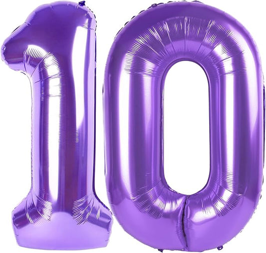 Number Balloons 40 Inch, Big 10 Balloon, Purple Number 10 Balloon for 10th 100 Birthday Wedding Anniversaries Game Competition Party Balloons Decorations