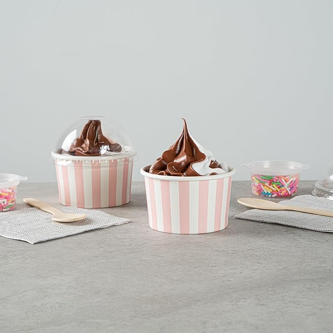 Coppetta 3-Ounce Dessert Cups, 200 Disposable Ice Cream Cups - Lids Sold Separately, Striped, Pink And White Paper FroYo Bowls, For Hot And Cold Foods, Perfect For Gelato Or Mousse - Restaurantware
