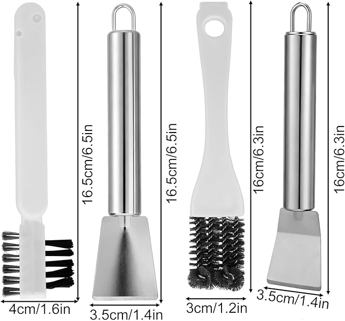 4pcs Multi-Functional Cleaning Tool, Stainless Steel Curved Shovels and Straight Shovels Stove Cleaning Brush & Multi-Functional Brush for Kitchen Bathroom Glass Tiles