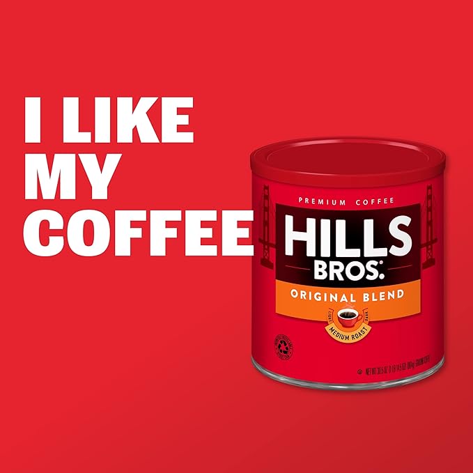 Hills Bros. Donut Shop Ground Coffee – Premium Arabica Coffee Beans – Medium Roast, Rich Flavor Cup After Cup – Recyclable Steel Can for Freshness – Certified Kosher – 23 OZ Can