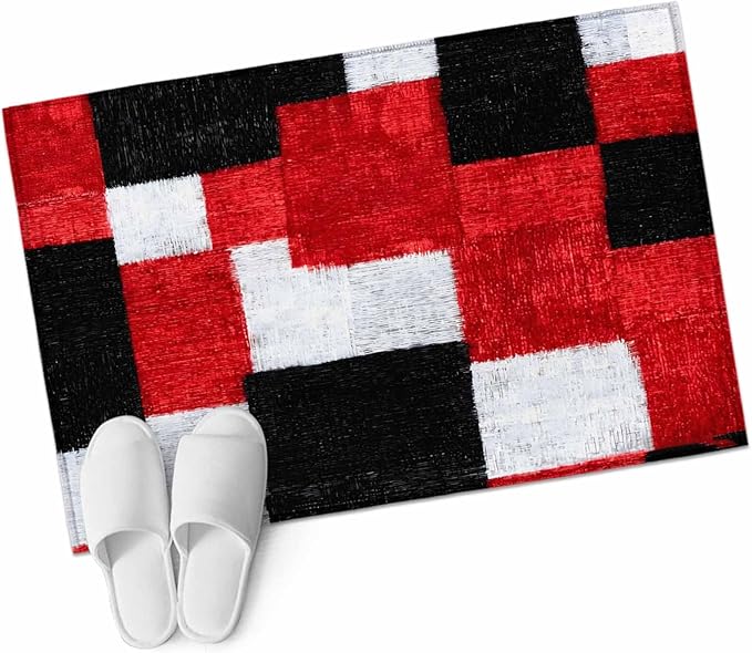 Area Rug 2x3ft, Red Black White Gradient Washable Rugs for Living Room Bedroom, Abstract Color Block Soft Non-Slip Area Rugs Rectangle Floor Carpet for Dining Room