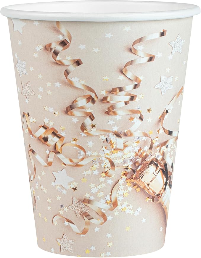 Restaurantware-Restpresso 12 Ounce New Year’s Eve Party Cups, 400 Hot Cups With Plastic Lids - Rolled Rim, Single Wall, Disposable Paper Coffee Cups, Sustainable, Serve Hot And Cold Drinks