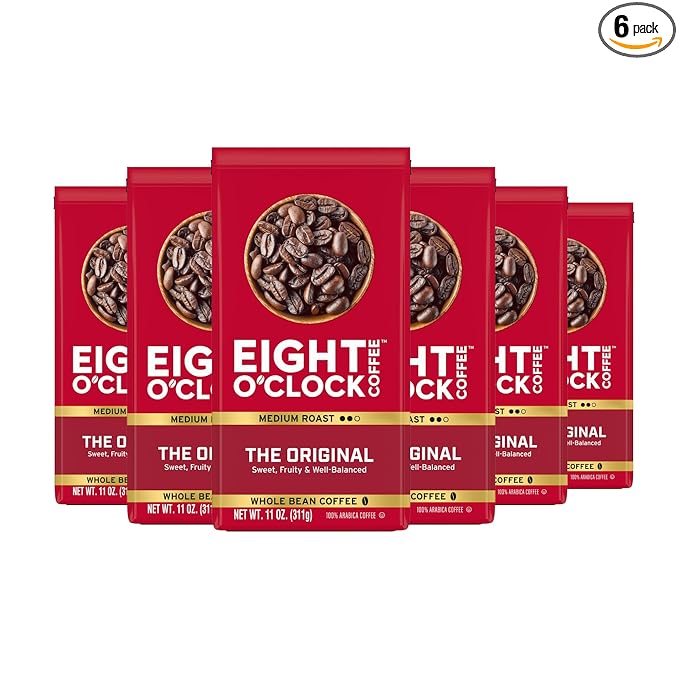 Eight O'Clock Coffee The Original, Medium Roast Whole Bean Coffee, 100% Arabica, Sweet, Fruity, Balanced, 11.5 Ounce (Pack of 6)