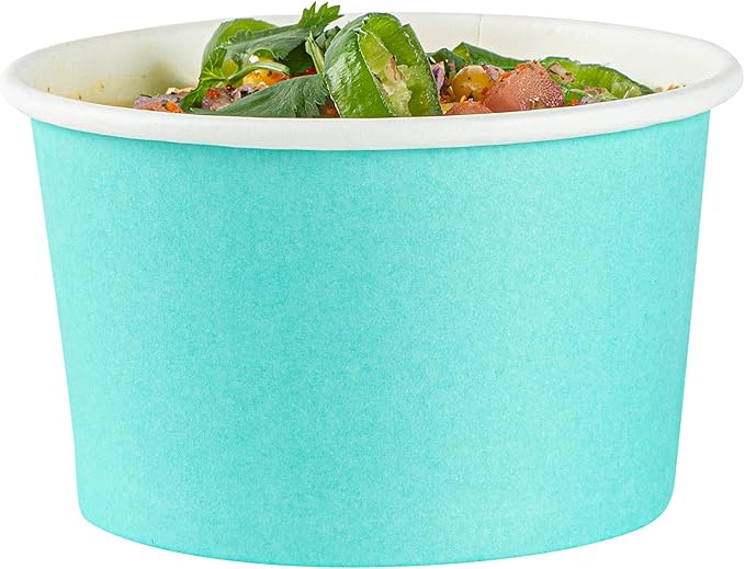 Restaurantware Coppetta 5 Ounce Dessert Cups, 50 Disposable Ice Cream Cups - Lids Sold Separately, Sturdy, Turquoise Paper FroYo Bowls, Striped, For Hot And Cold Foods, Perfect For Gelato