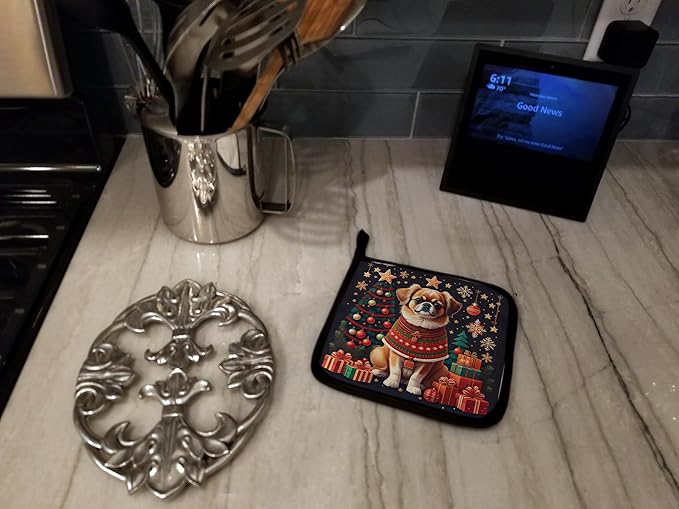 Caroline's Treasures Tibetan Spaniel Christmas Pair of Pot Holders Kitchen Heat Resistant Pot Holders Sets Oven Hot Pads for Cooking Baking BBQ, 7 1/2 x 7 1/2