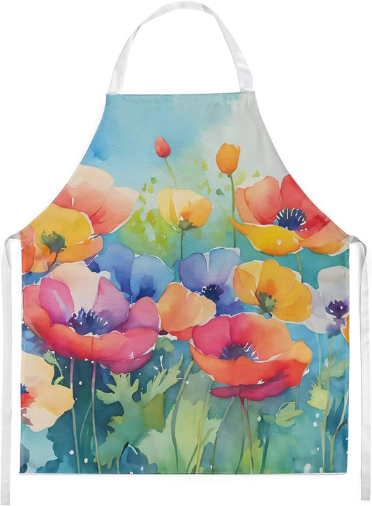 Caroline's Treasures Anemones in Watercolor Apron Cooking Kitchen Server Baking Crafts Gardening for Adult Women Men, Unisex, Large, Multicolor