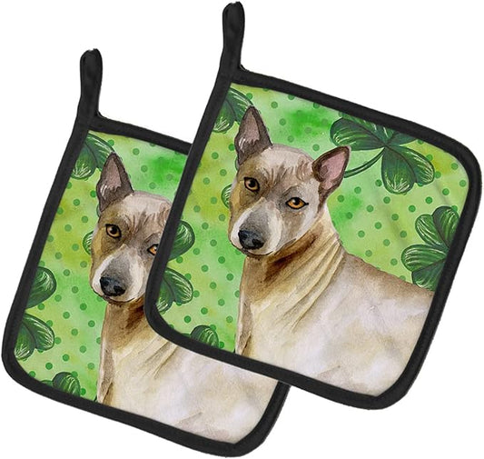 Caroline's Treasures BB9854PTHD Thai Ridgeback St Patrick's Pair of Pot Holders, Green Kitchen Heat Resistant Pot Holders Sets Oven Hot Pads for Cooking Baking BBQ, 7 1/2 x 7 1/2