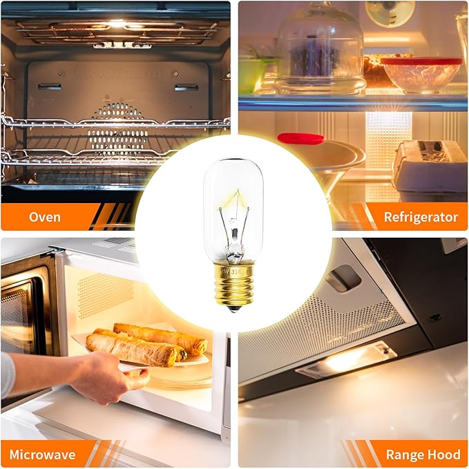 Belleone Light Bulb Fits for LG Microwave Oven - Compatible with LG Frigidaire Ken-More Whirlpool GE Over the Range Microwave, Dimmable 125V 30W E17 Base, Kitchen Night Light, Replaces 6912W1Z004B