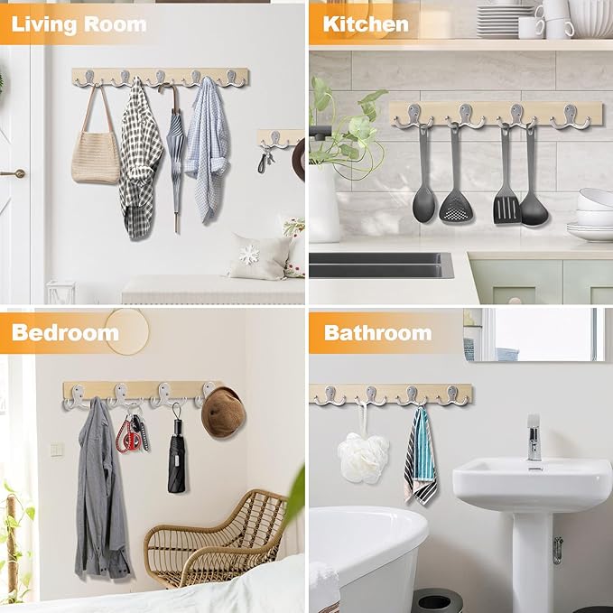 CBWLWJ 10 Pack Coat Hooks Wall Hooks for Hanging, Heavy Duty Double Prong Metal Hook Wall Mounted for Living Room, Bathroom, Kitchen, Bedroom for Coat, Bag, Scarf, Towel, Hat, Key, Cup (Silver)