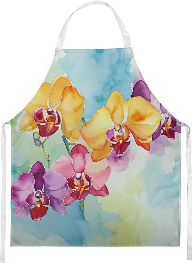 Caroline's Treasures Orchids in Watercolor Apron Cooking Kitchen Server Baking Crafts Gardening for Adult Women Men, Unisex, Large, Multicolor