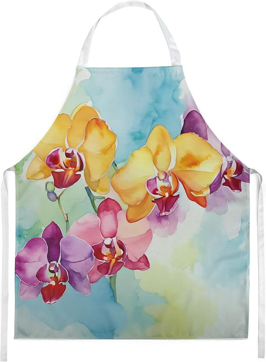 Caroline's Treasures Orchids in Watercolor Apron Cooking Kitchen Server Baking Crafts Gardening for Adult Women Men, Unisex, Large, Multicolor